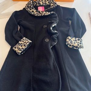 Goodlad girls black pea coat with leopard print trimming